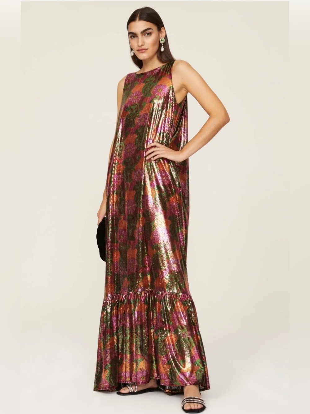 LA DoubleJ Multicolor Sequin Maxi Dress